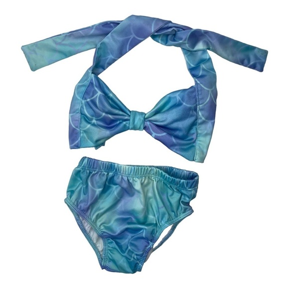 Handmade Little Girls Mermaid Blue Purple 2 PC Bikini Swimsuit - Picture 1 of 11